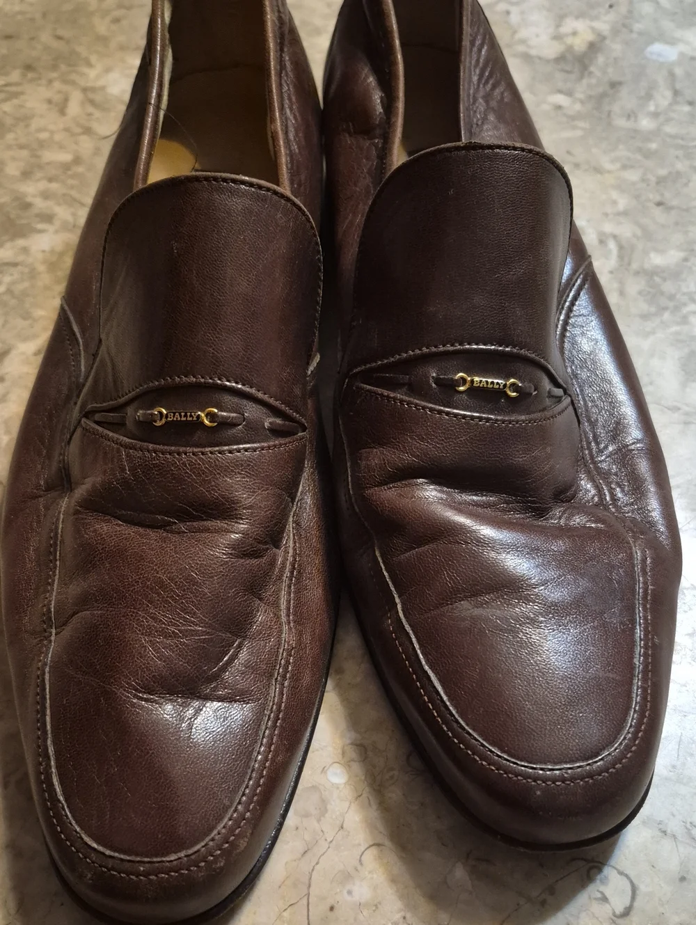 Bally Dark Brown Leather Slip-On Loafers with Gold Accent